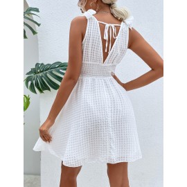 Knot Shoulder Shirred Waist Dress