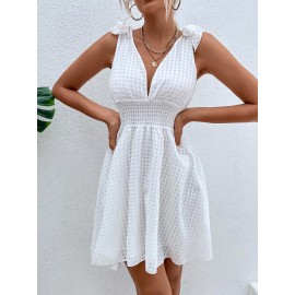 Knot Shoulder Shirred Waist Dress