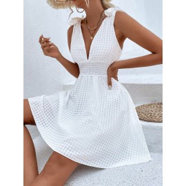 Knot Shoulder Shirred Waist Dress