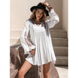 Guipure Lace Insert Smock Dress