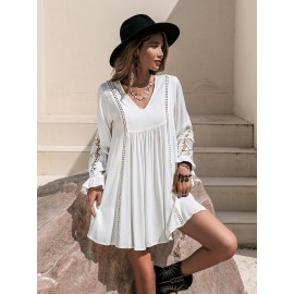 Guipure Lace Insert Smock Dress