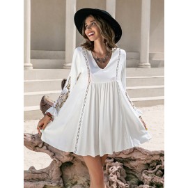 Guipure Lace Insert Smock Dress