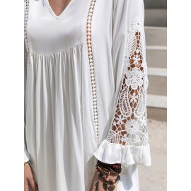 Guipure Lace Insert Smock Dress