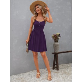 Flare Hem Fake Button  Dress