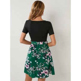 Floral Print Belted Dress