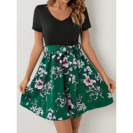 Floral Print Belted Dress