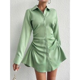 Grommet Lace Up Back Shirt Dress