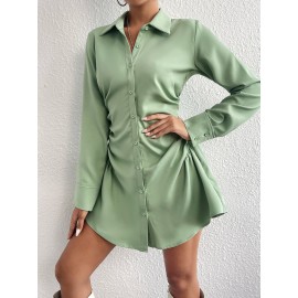 Grommet Lace Up Back Shirt Dress