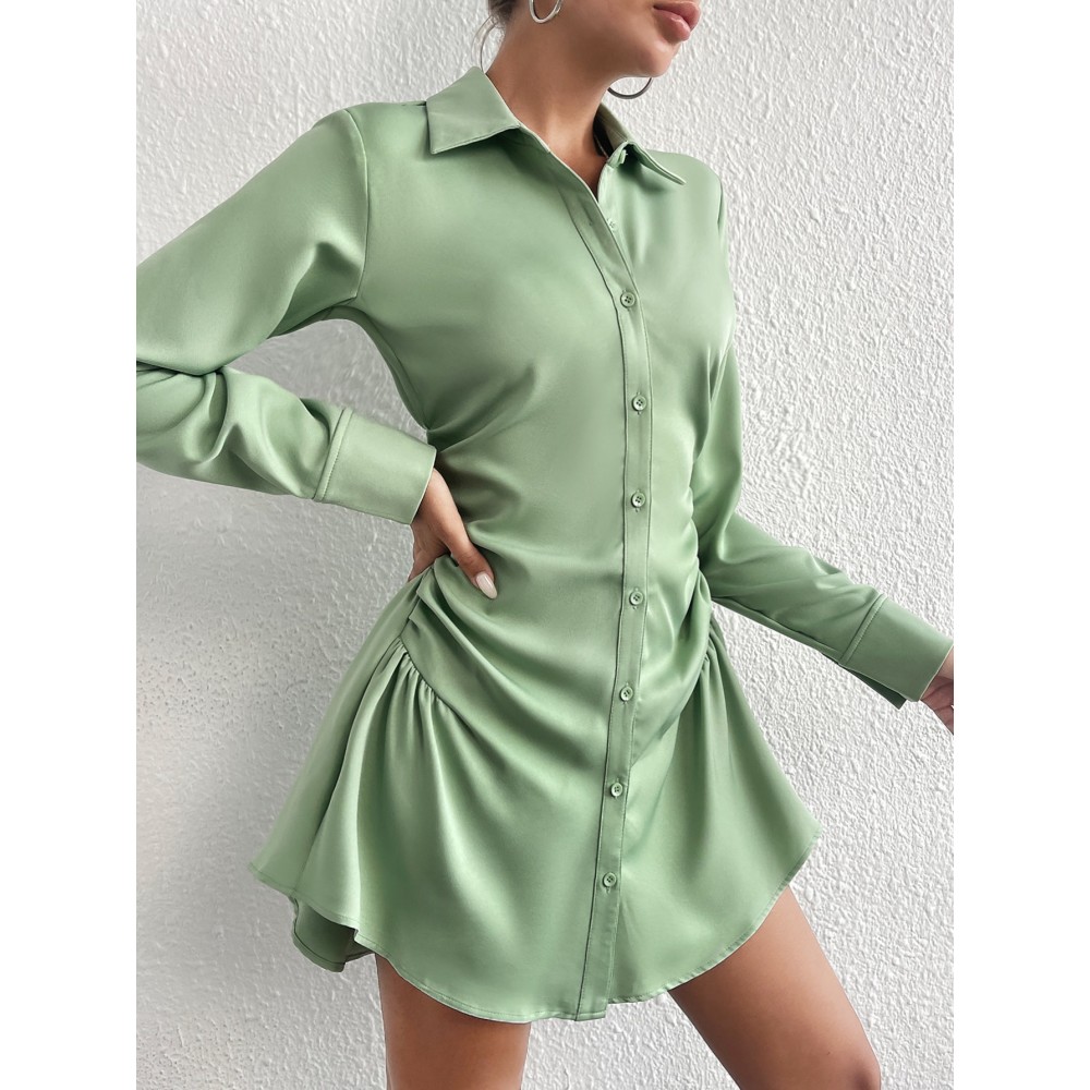 Grommet Lace Up Back Shirt Dress