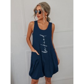 Letter Graphic Dual Pockets Tank Dress