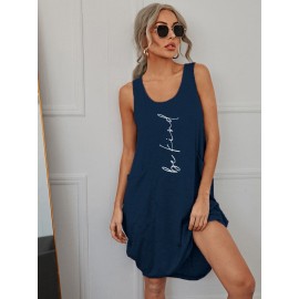 Letter Graphic Dual Pockets Tank Dress