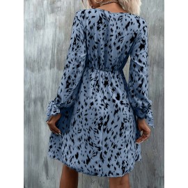 Allover Print Knot Cuff A-line Dress