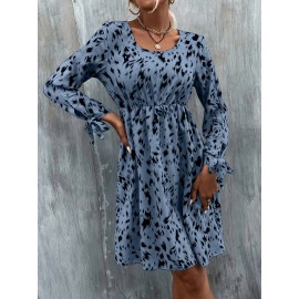 Allover Print Knot Cuff A-line Dress