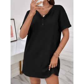 Half Button Drop Shoulder Dress