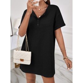 Half Button Drop Shoulder Dress