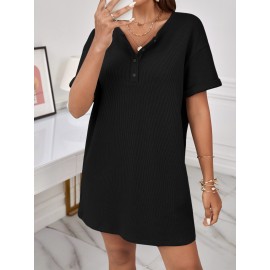 Half Button Drop Shoulder Dress