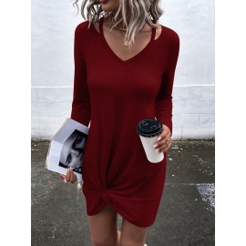 Cut Out V Neck Twist Hem Tee Dress