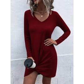 Cut Out V Neck Twist Hem Tee Dress